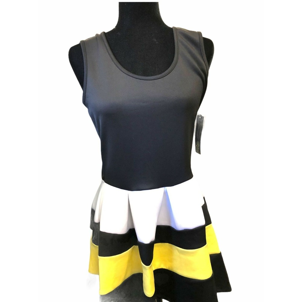 Darian Women's Black Colorblock Skater Dress Keyhole‎ Back Size L  Stripes